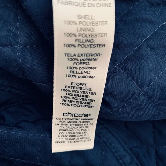 Chico’s Quilted Jacket Women’s 2 Shades of Blue Lightweight Snap Front – Size Sm - Picture 7 of 7